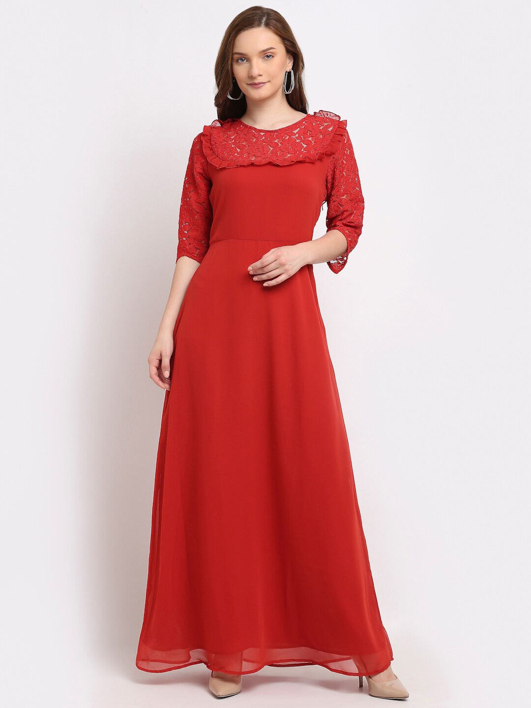 

La Zoire Red Georgette Maxi Dress