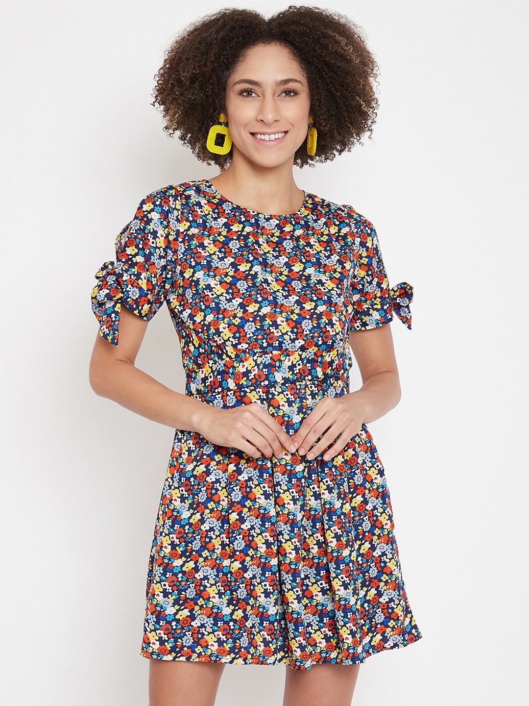 

La Zoire Navy Blue Floral Georgette A-Line Dress