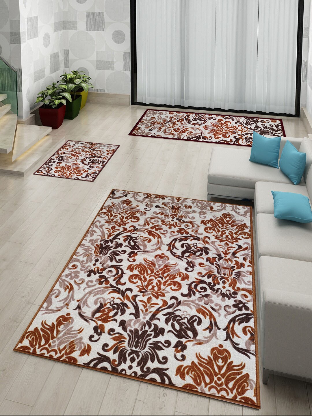 

Athom Trendz Beige Printed Anti-Skid Doormat, Runner & Carpet Set