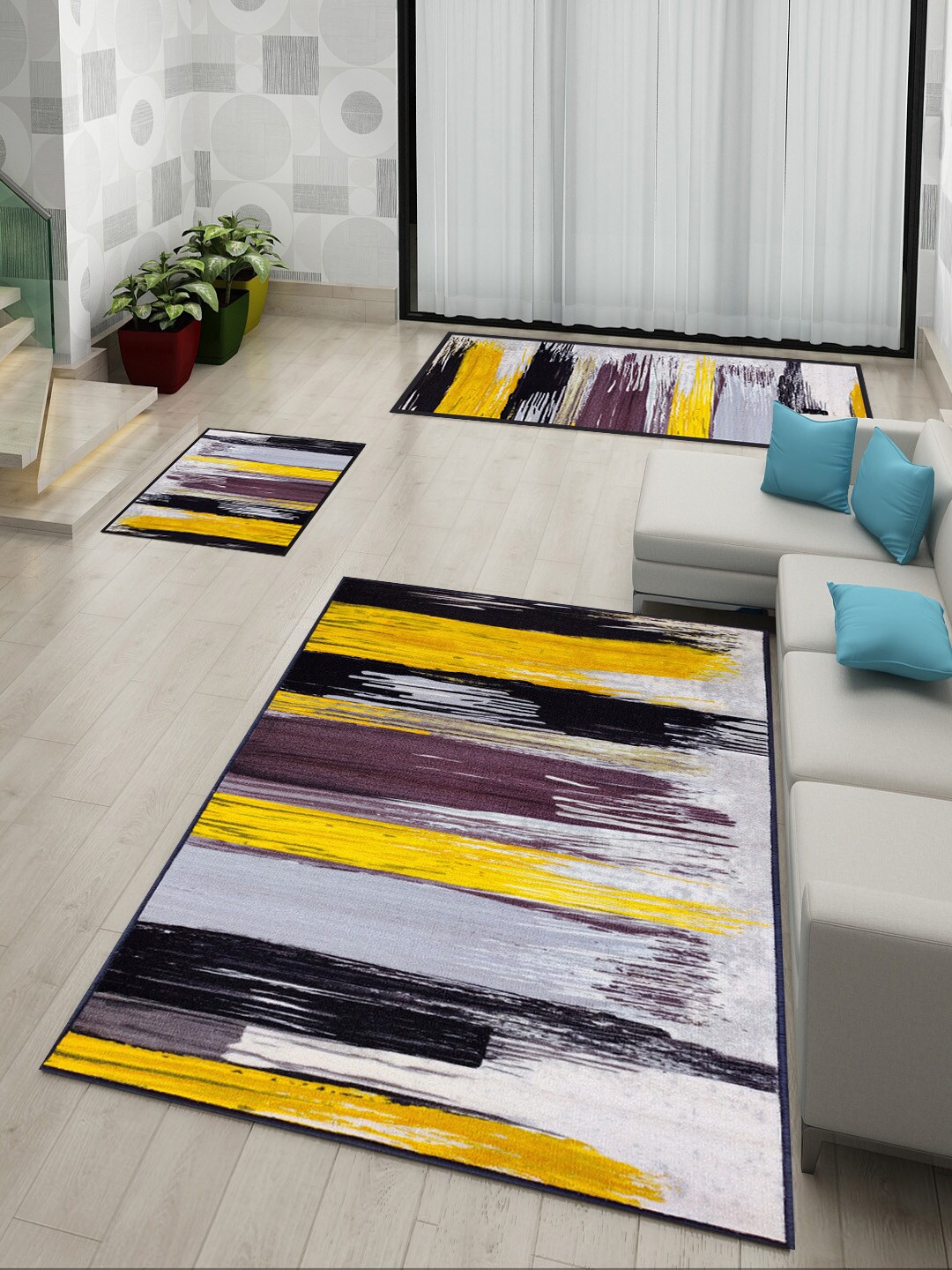 

Athom Trendz Pack of 3 Anti Slip Printed Doormat Runner & Carpet Set, Multi