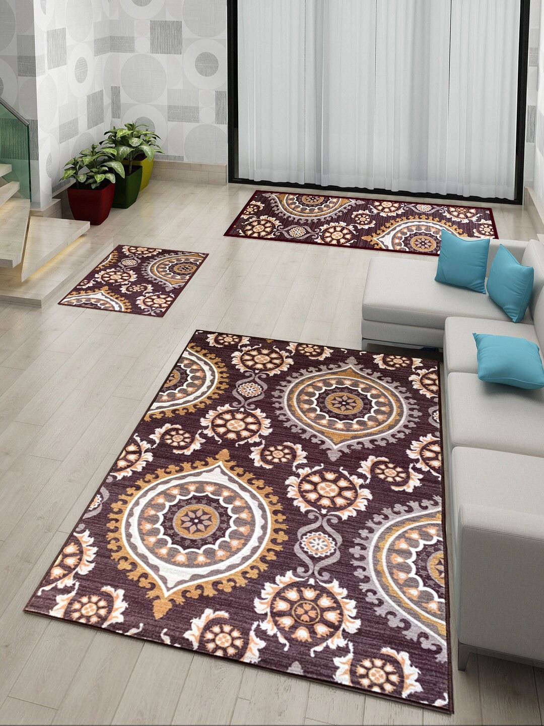 

Athom Trendz Persian Brown Premium Anti Slip Printed Doormat, Runner & Carpet Set