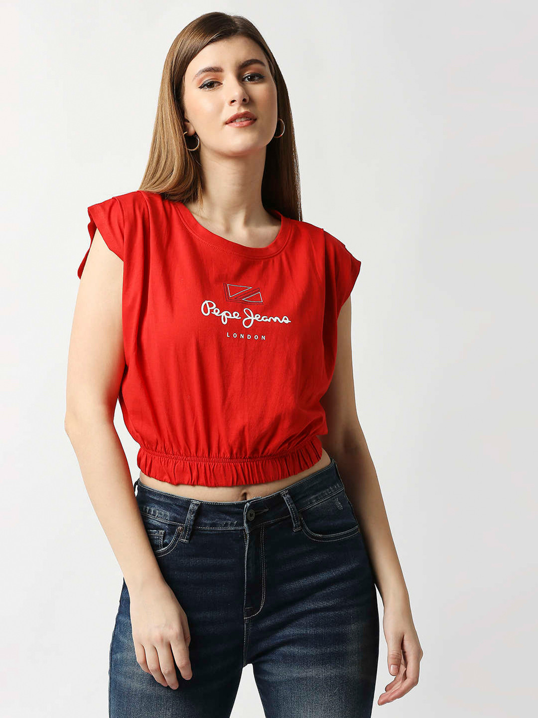 

Pepe Jeans Women Red Typography Printed Cropped T-shirt