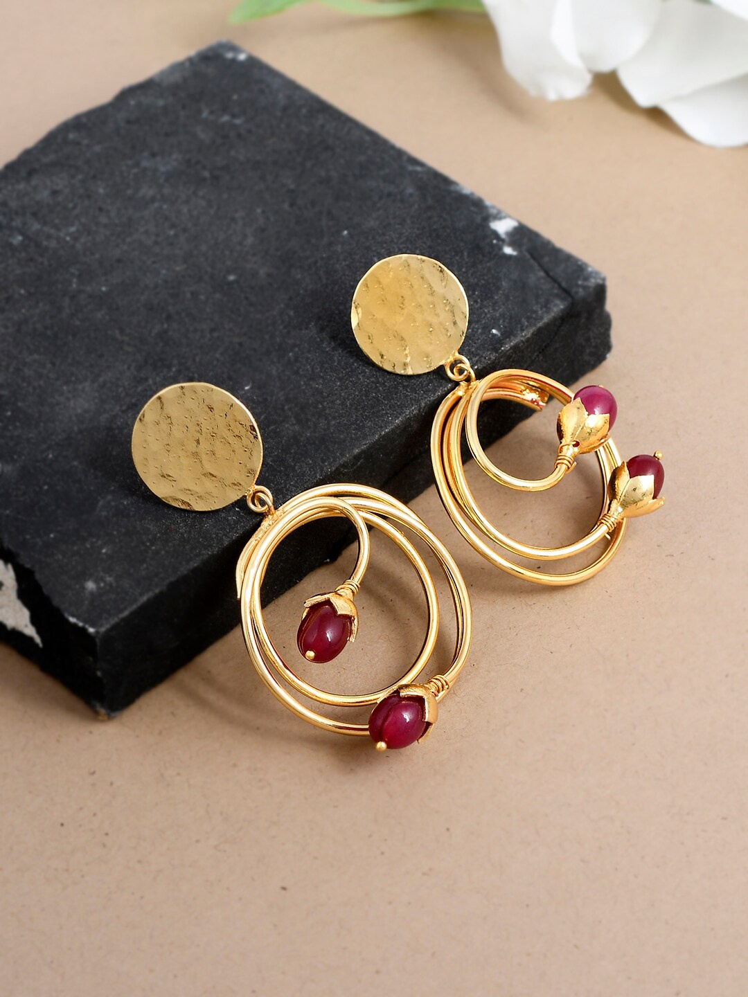 

Silvermerc Designs Gold-Plated Red Contemporary Drop Earrings