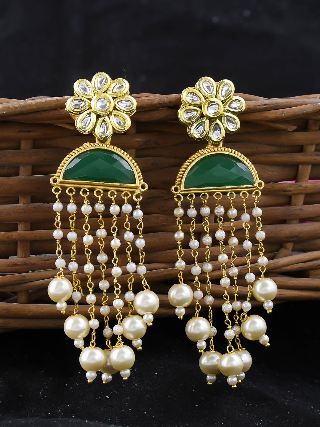 

Silvermerc Designs Gold-Plated Green Contemporary Drop Earrings