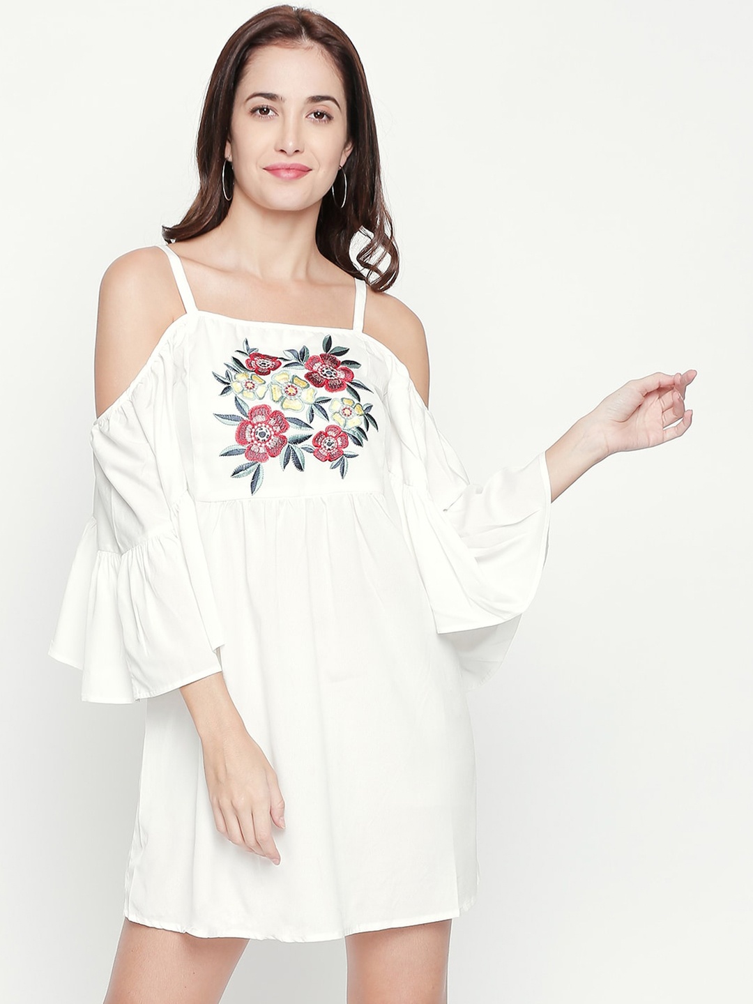 

aaliya White Floral Crepe A-Line Dress