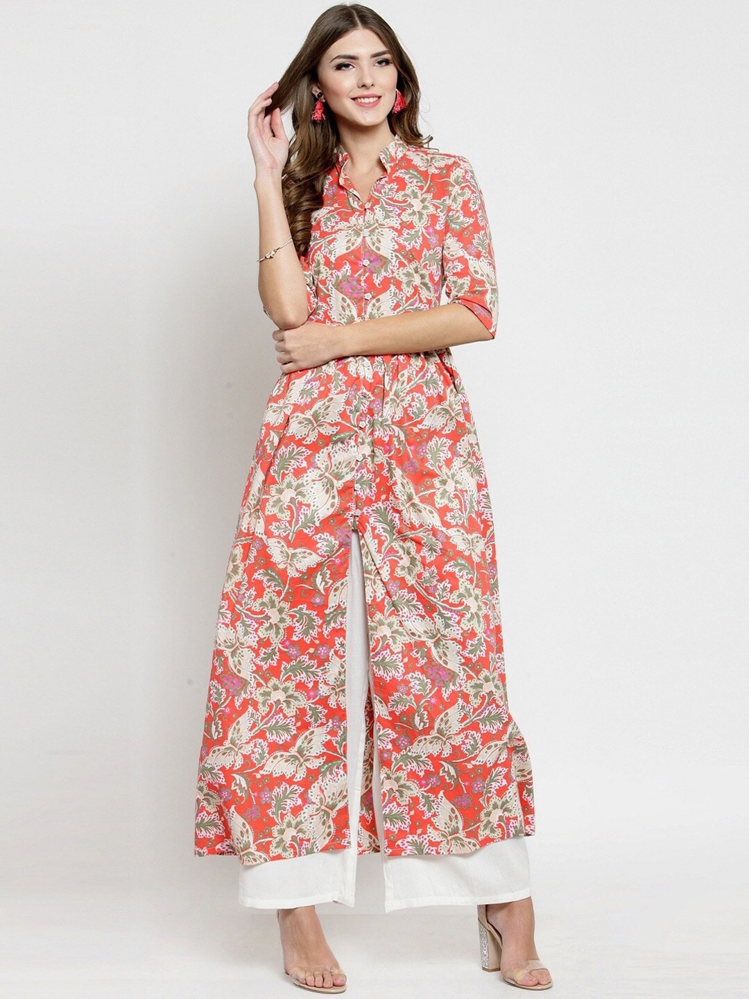 

Sera Women Coral Floral Printed Thread Work Kurta
