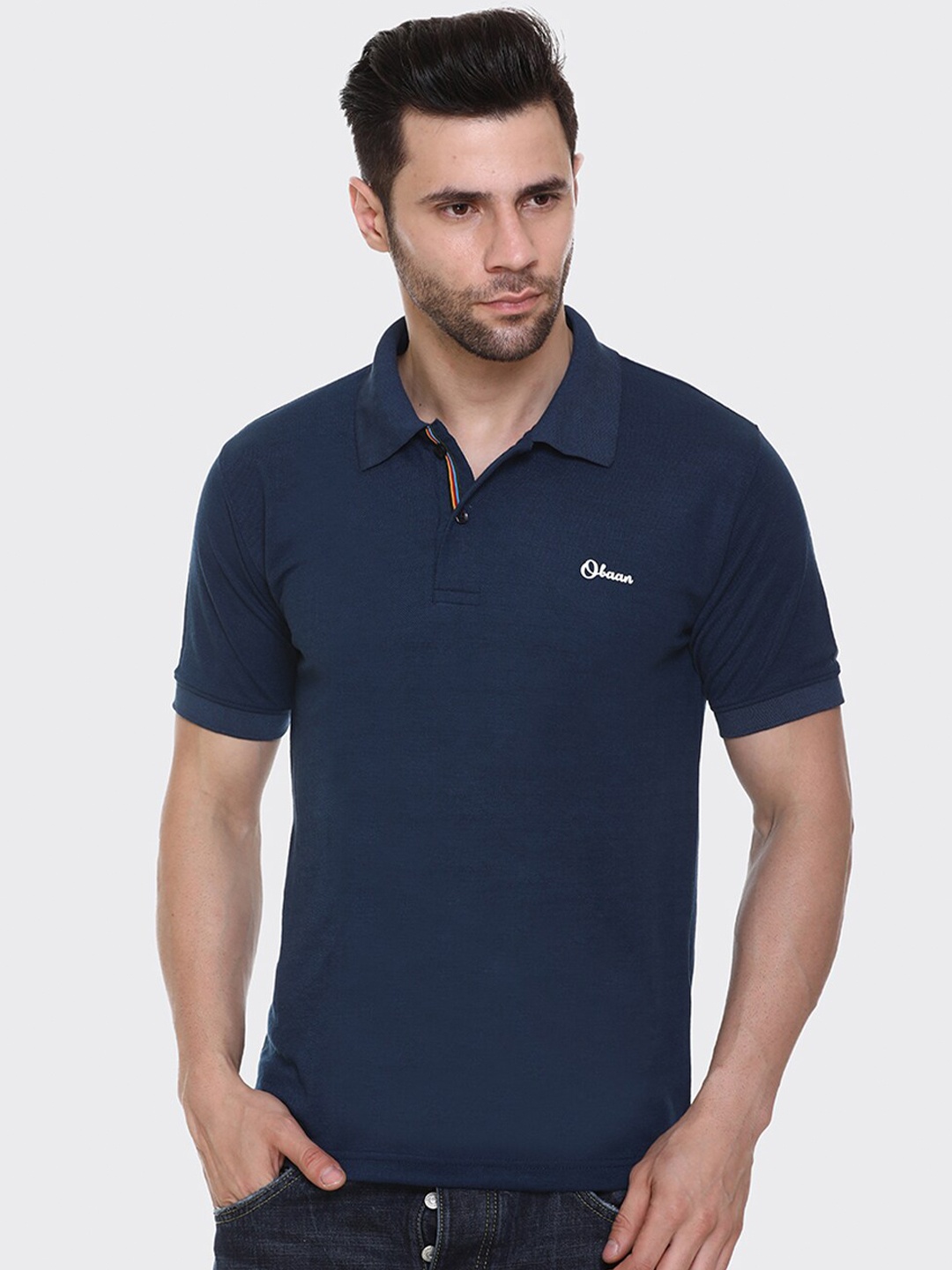 

Obaan Men Blue Polo Collar T-shirt