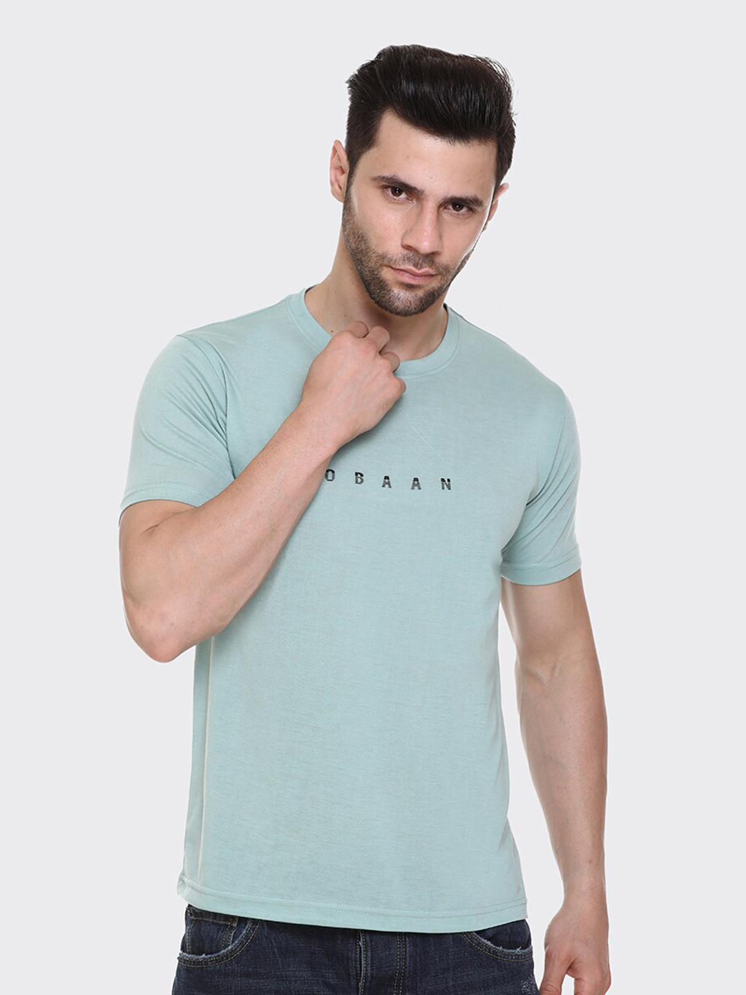 

Obaan Men Turquoise Blue Typography Printed Outdoor T-shirt