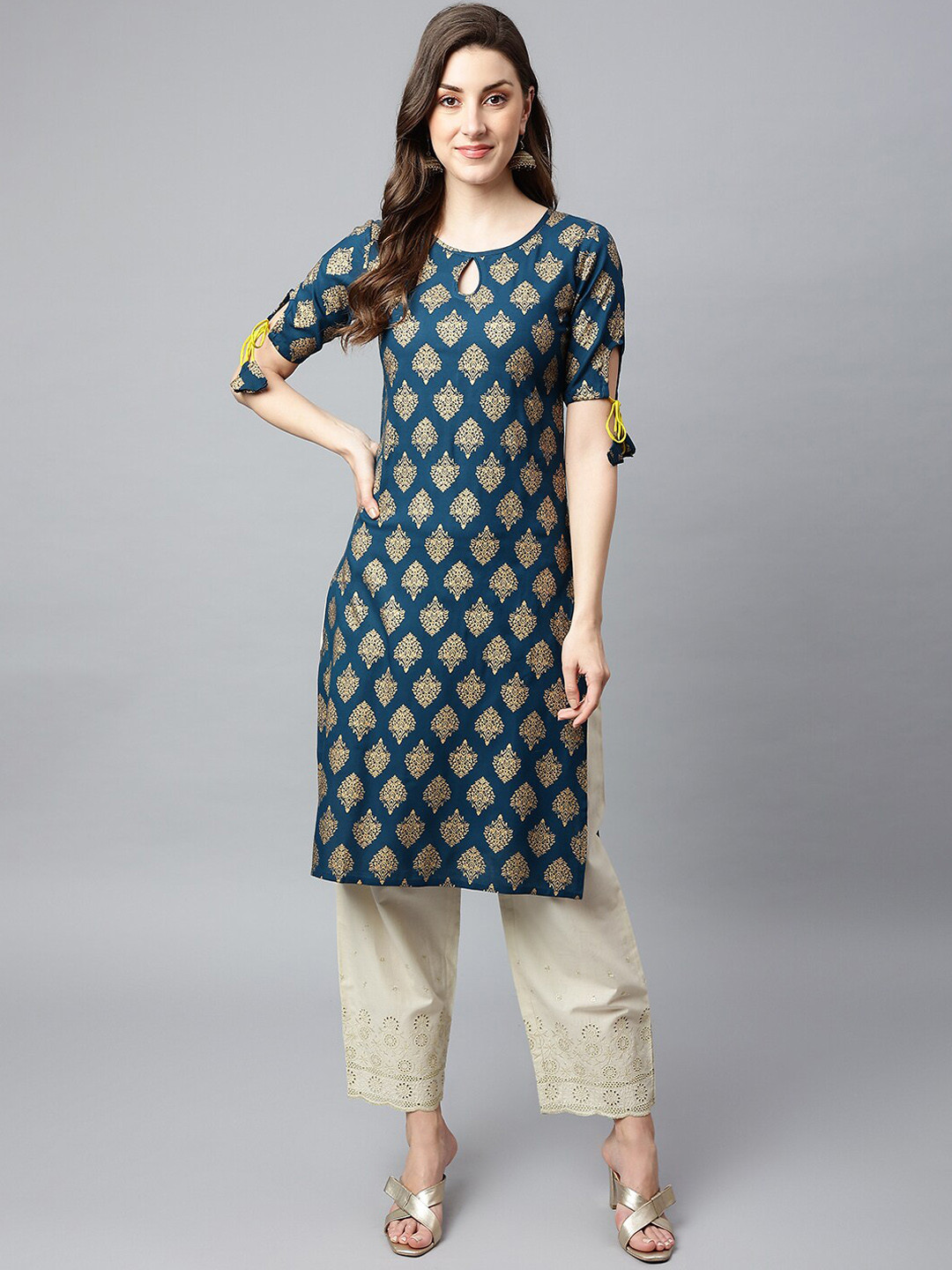 

SHINOY Women Blue Ethnic Motifs Printed Kurta