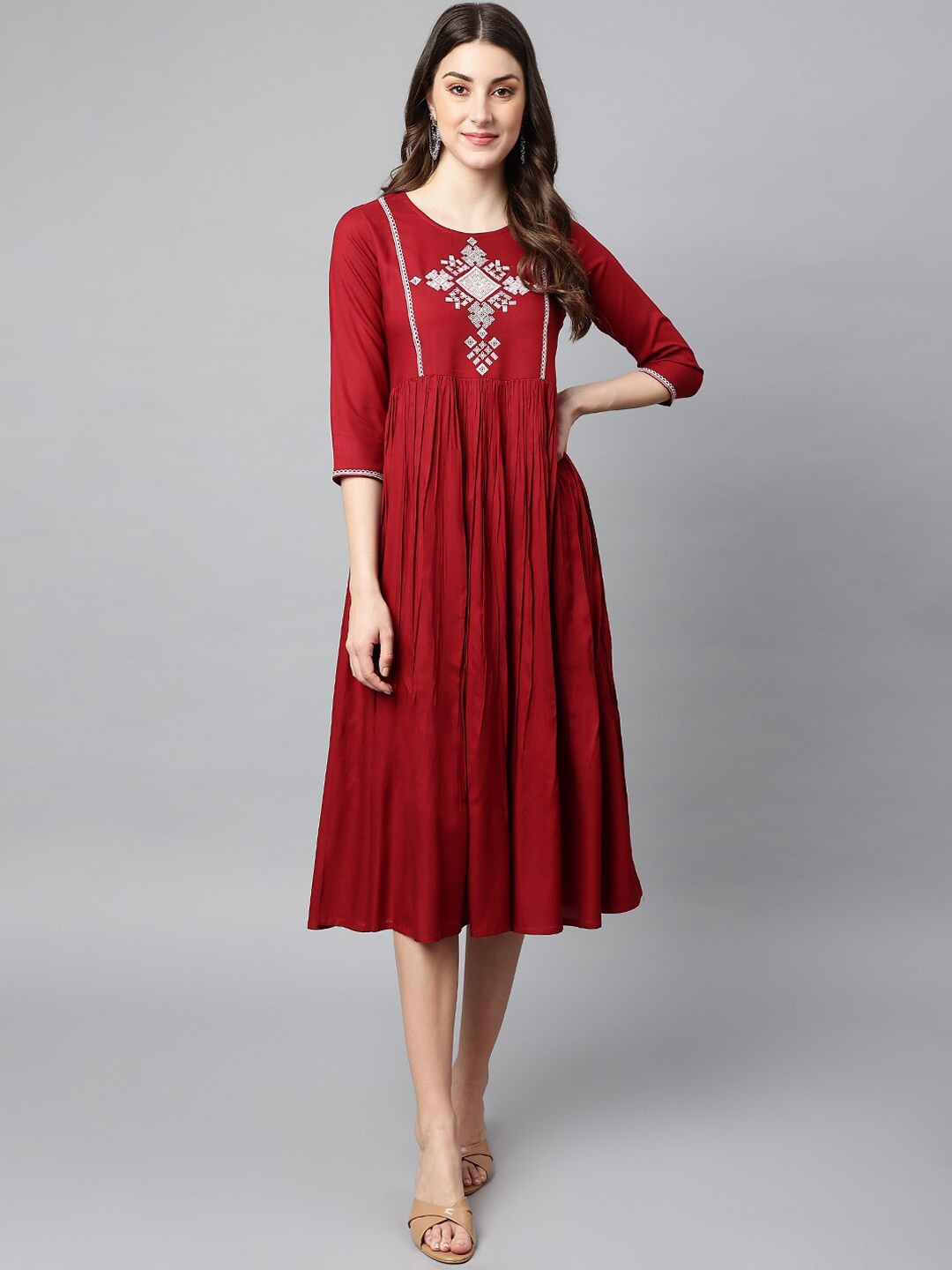 

SHINOY Women Red Ethnic Motifs Embroidered Dress