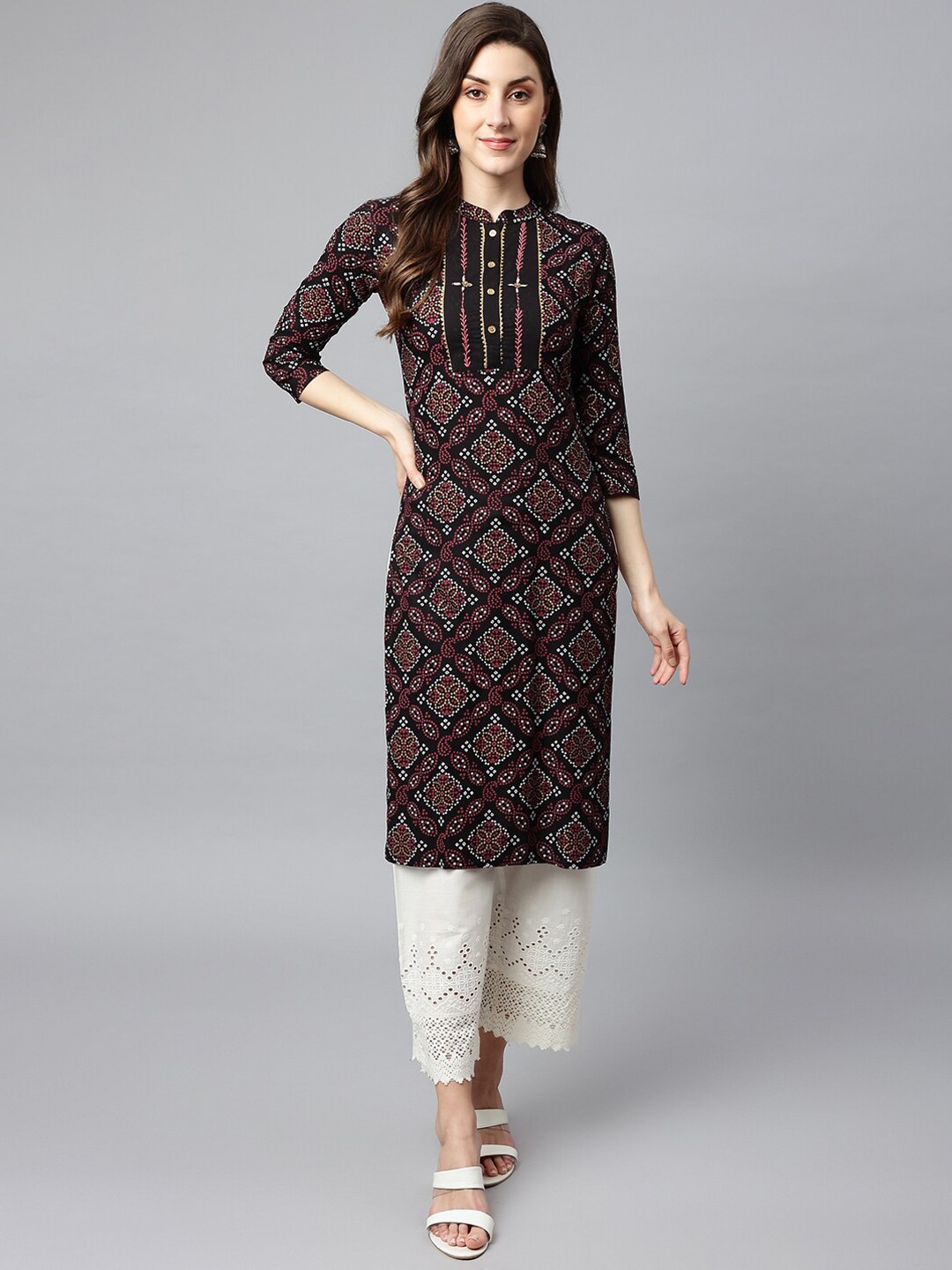 

SHINOY Women Black Geometric Printed Cotton Kurta