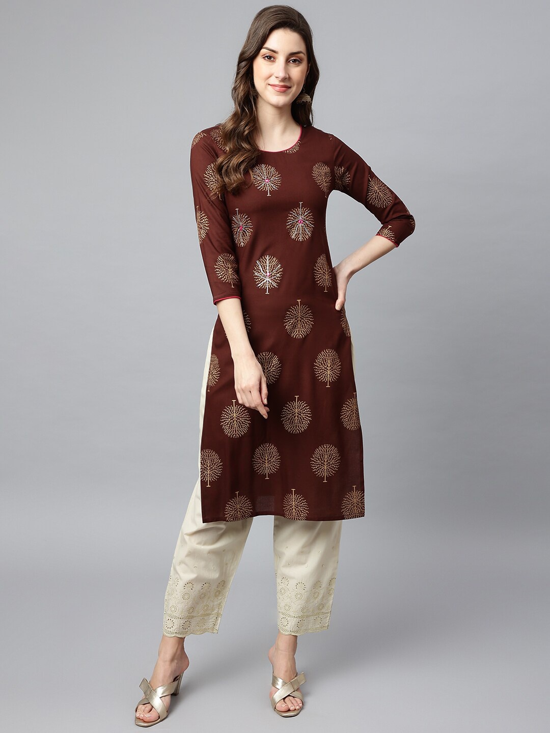 

SHINOY Women Brown Ethnic Motifs Printed Kurta