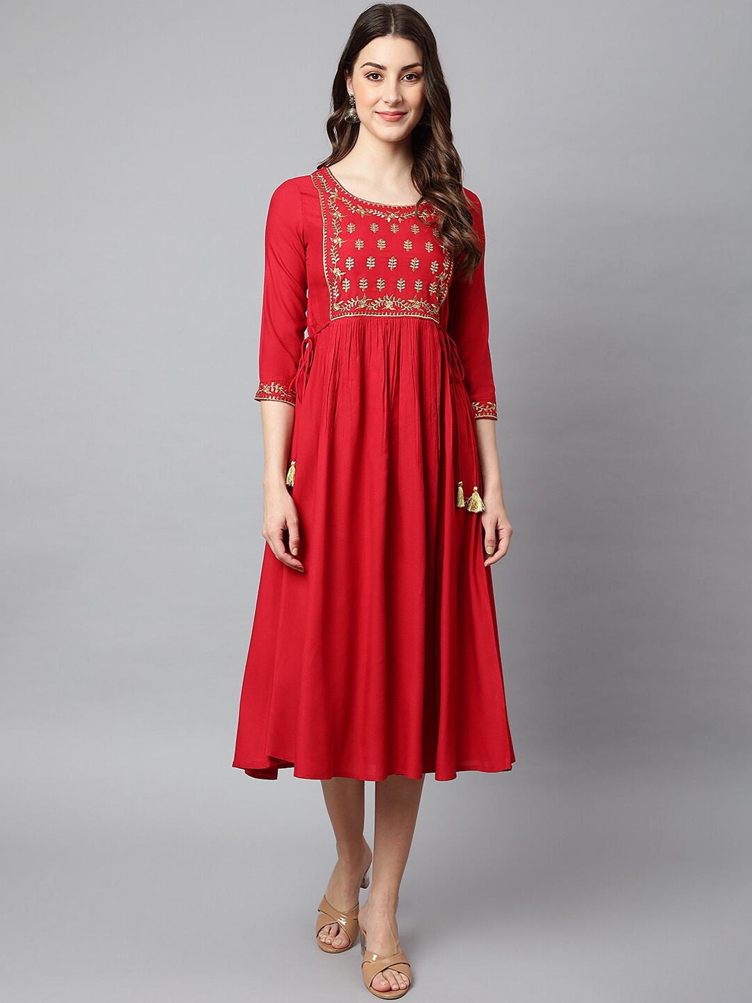 

SHINOY Women Red Embroidered Dress