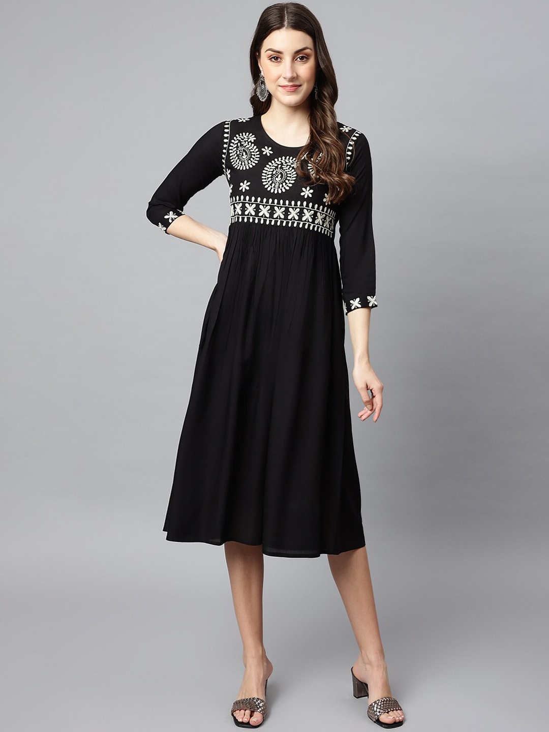 

SHINOY Women Black Ethnic Motifs Yoke Design Dress