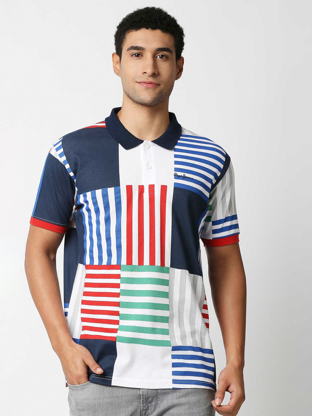 

Pepe Jeans Men Multicoloured Striped Polo Collar T-shirt, Multi