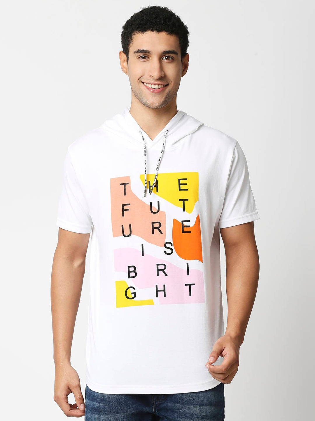 

Pepe Jeans Men White Printed Hooded T-shirt