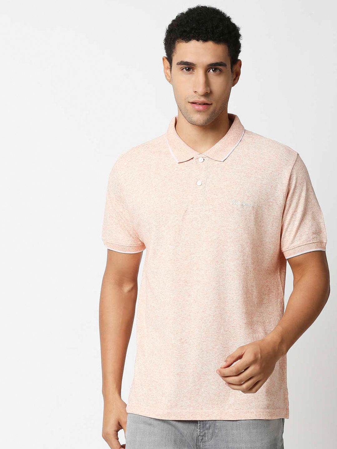 

Pepe Jeans Men Cream-Coloured Polo Collar T-shirt