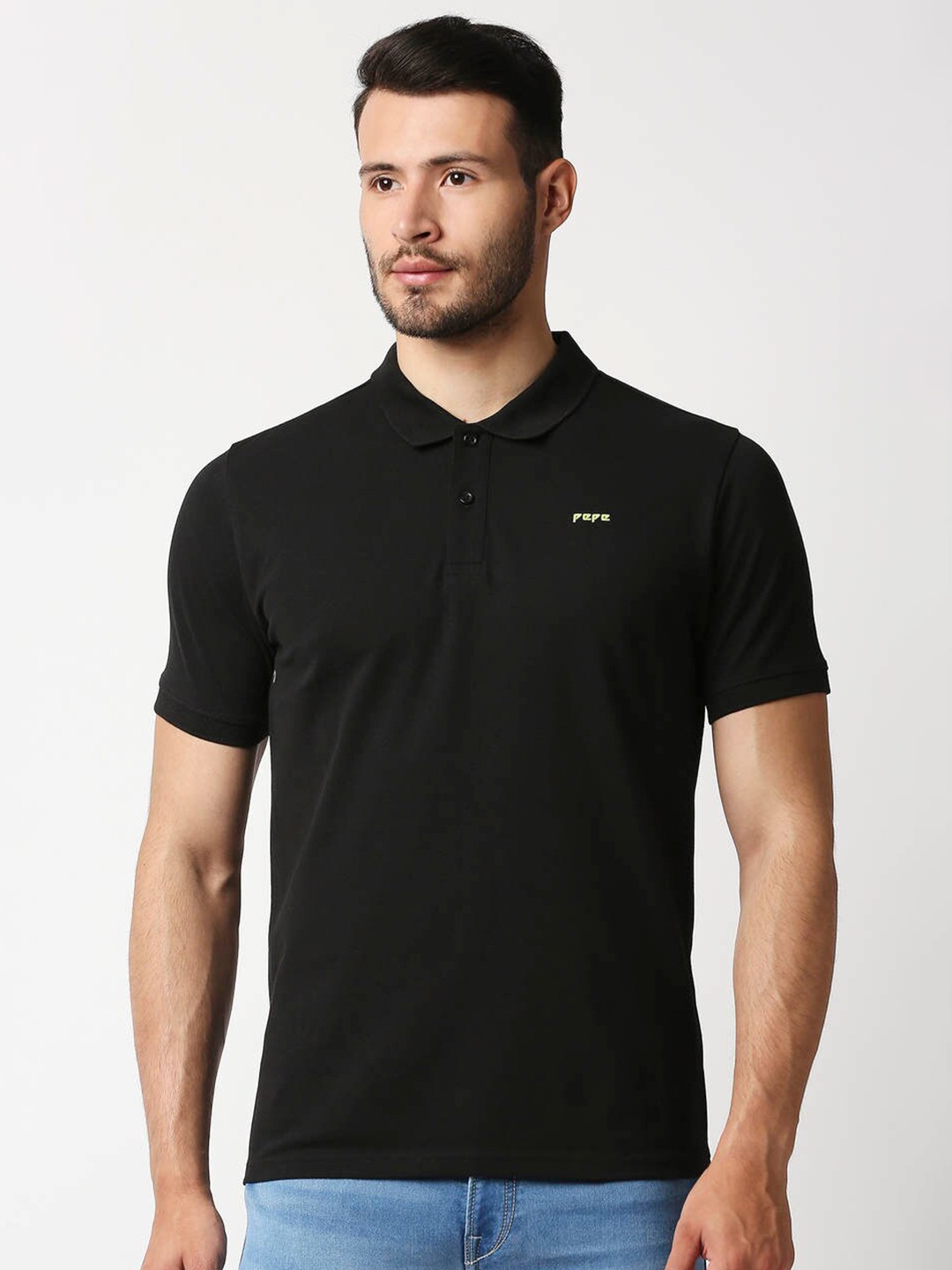 

Pepe Jeans Men Black Polo Collar T-shirt