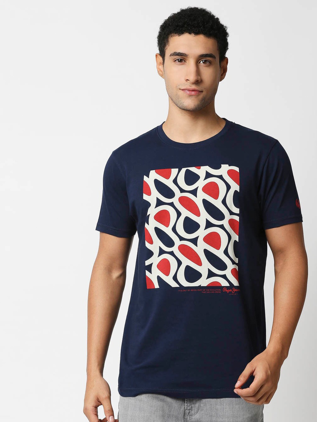 

Pepe Jeans Men Blue Printed Slim Fit T-shirt