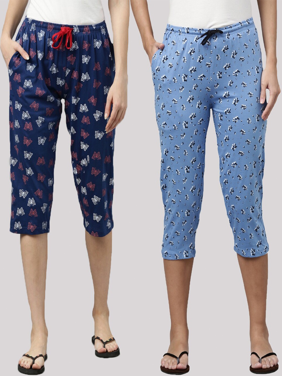 

Kryptic Women Pack of 2 Printed Pure Cotton Capris, Navy blue