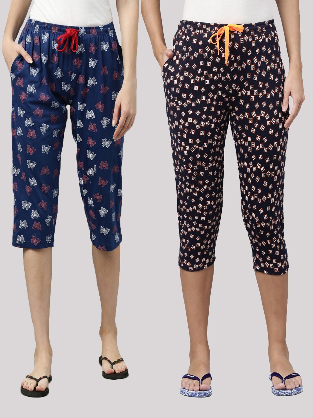 

Kryptic Women Navy Blue & Black Pack of 2 Printed Cotton Capris