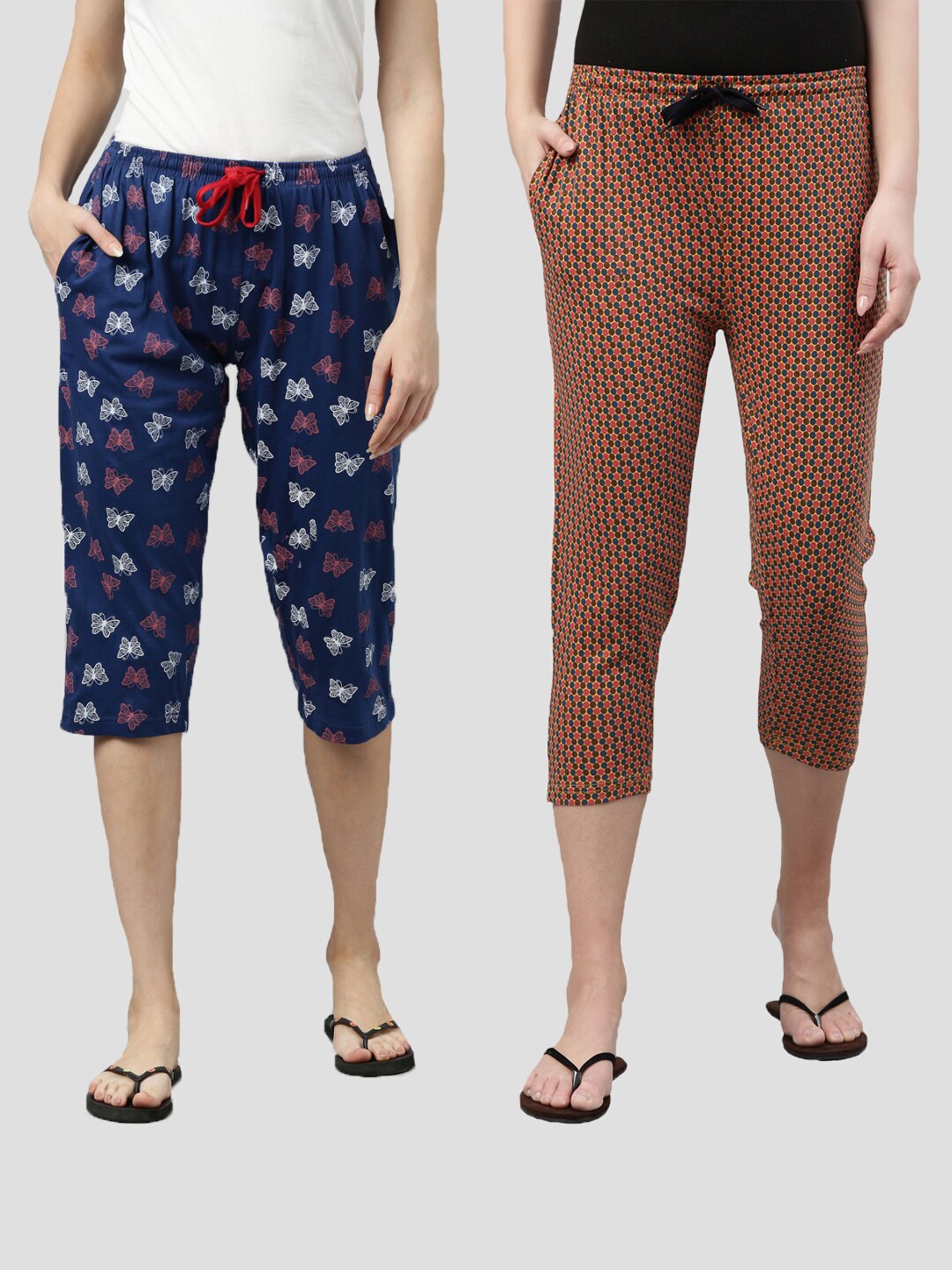 

Kryptic Women Pack of 2 Printed Pure Cotton Capris, Navy blue