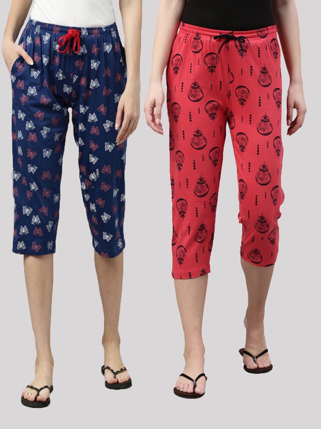 

Kryptic Women Navy Blue & Red Printed Cotton Capris