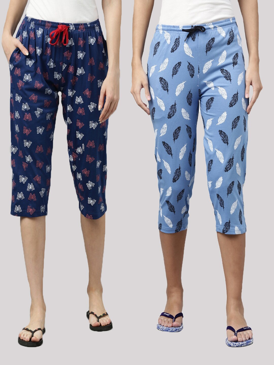 

Kryptic Women Pack of 2 Printed Pure Cotton Capris, Navy blue