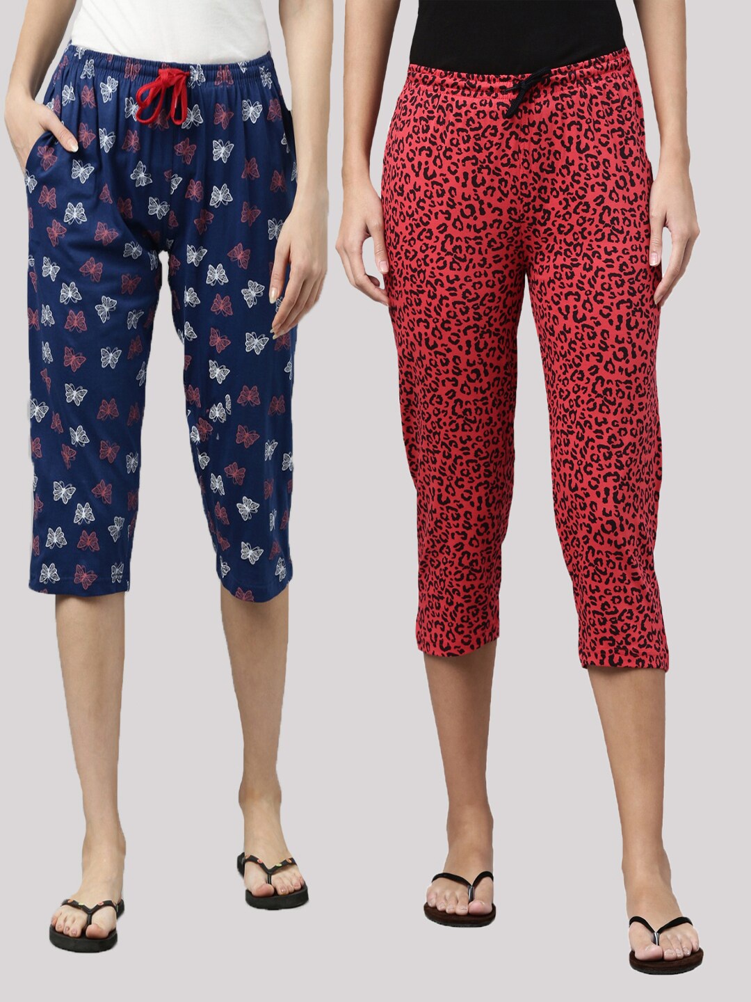 

Kryptic Women Navy Blue & Pink Printed Capris