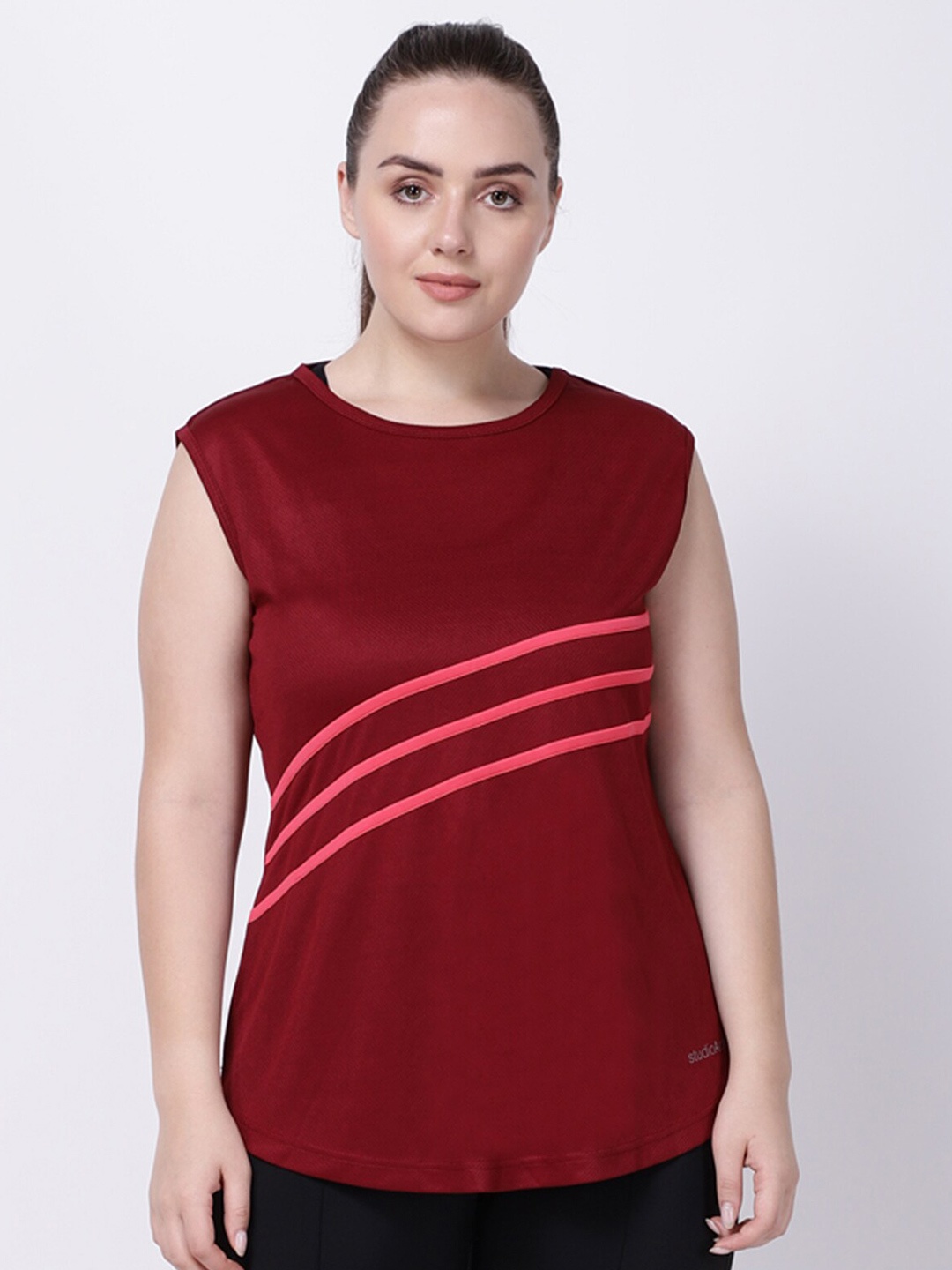 

STUDIOACTIV Maroon & Pink Striped Sleeveless Tunic