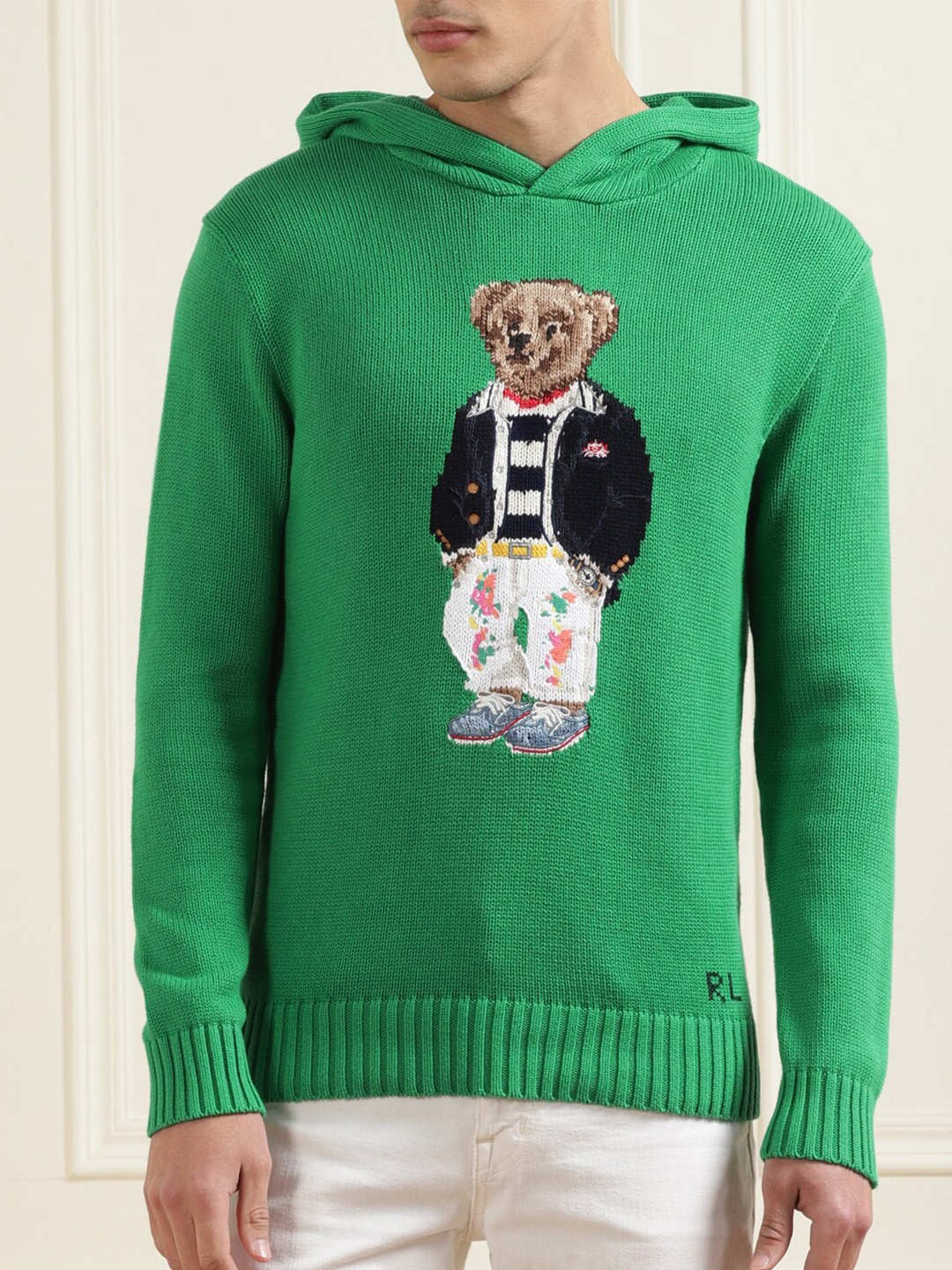 

Polo Ralph Lauren Men Green & White Cotton Quirky Hooded Pullover
