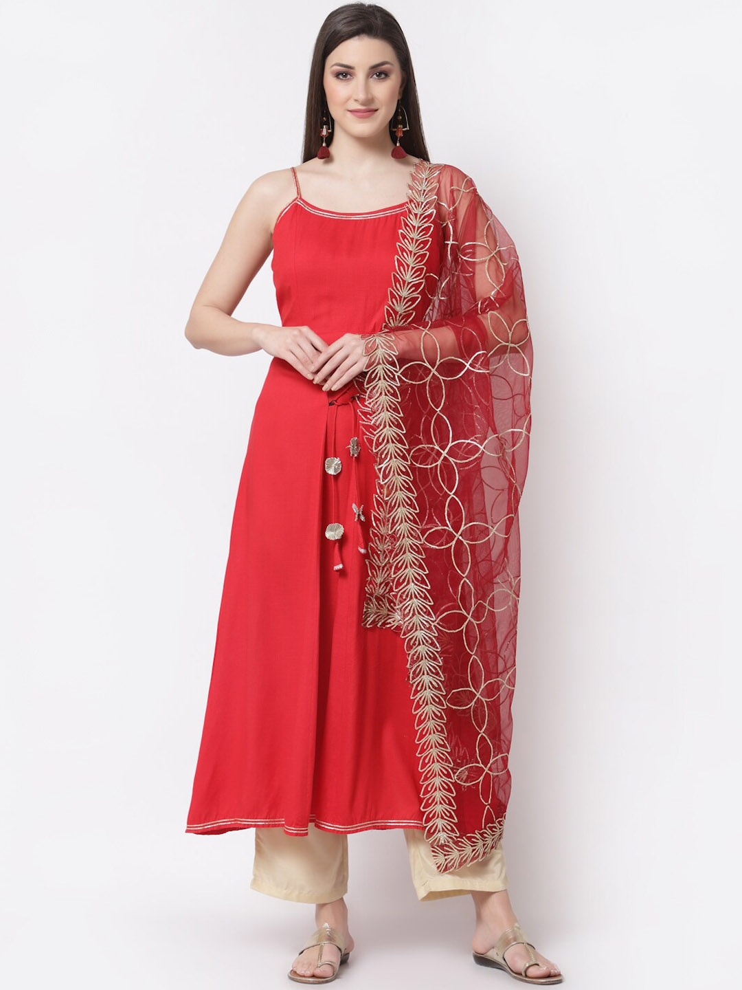 

Myshka Women Red Dyed Kurta with Dupatta