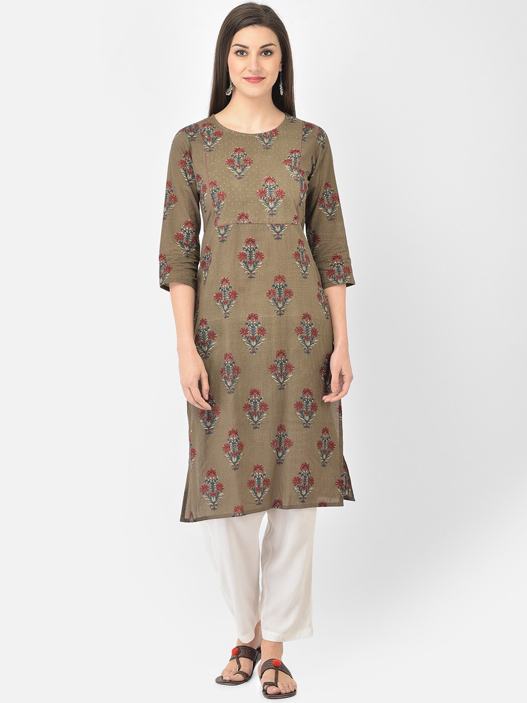 

Span Women Grey Ethnic Motifs Kurta
