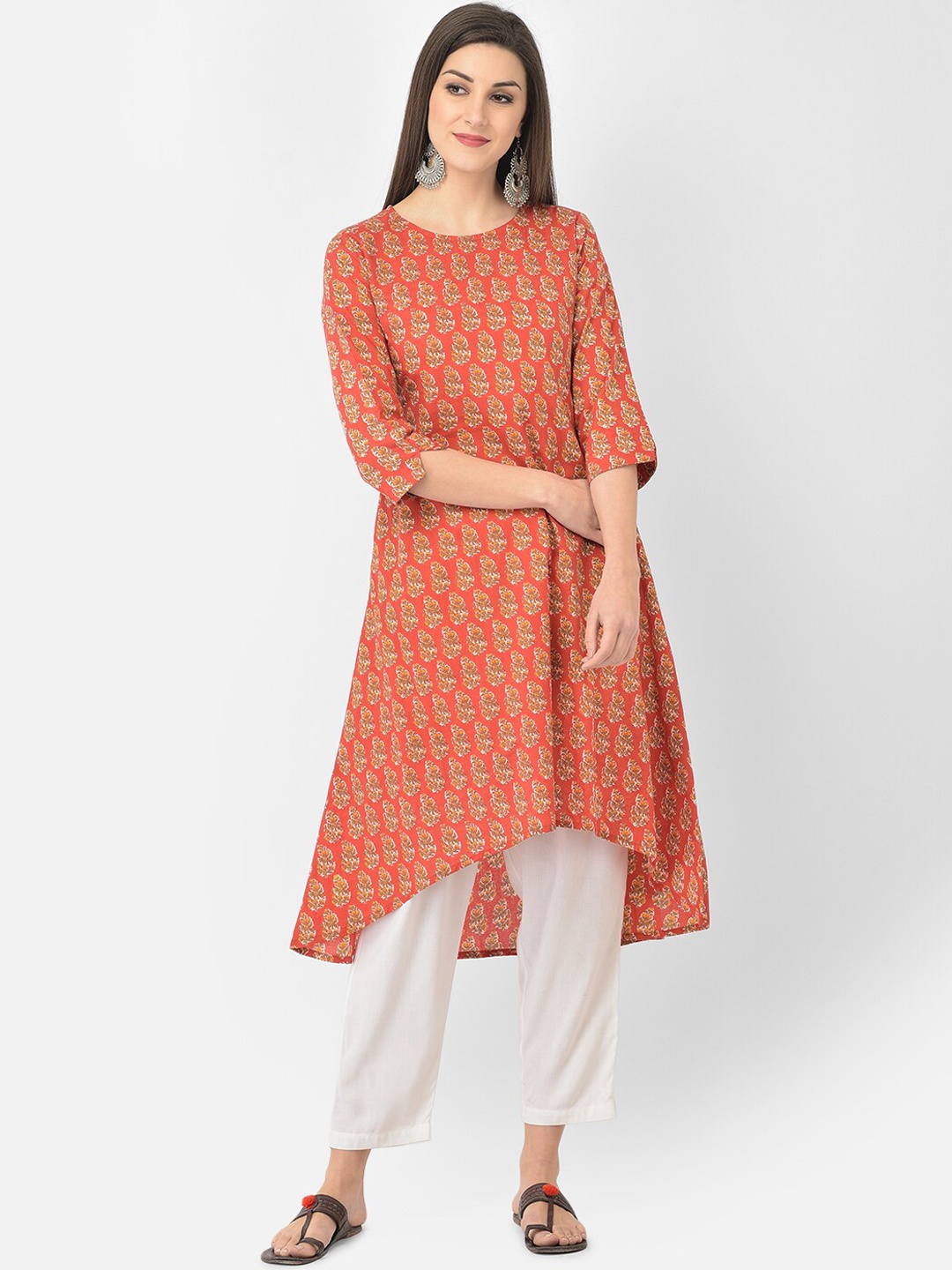 

Span Women Red Ethnic Motifs Printed A-Line Cotton Kurta