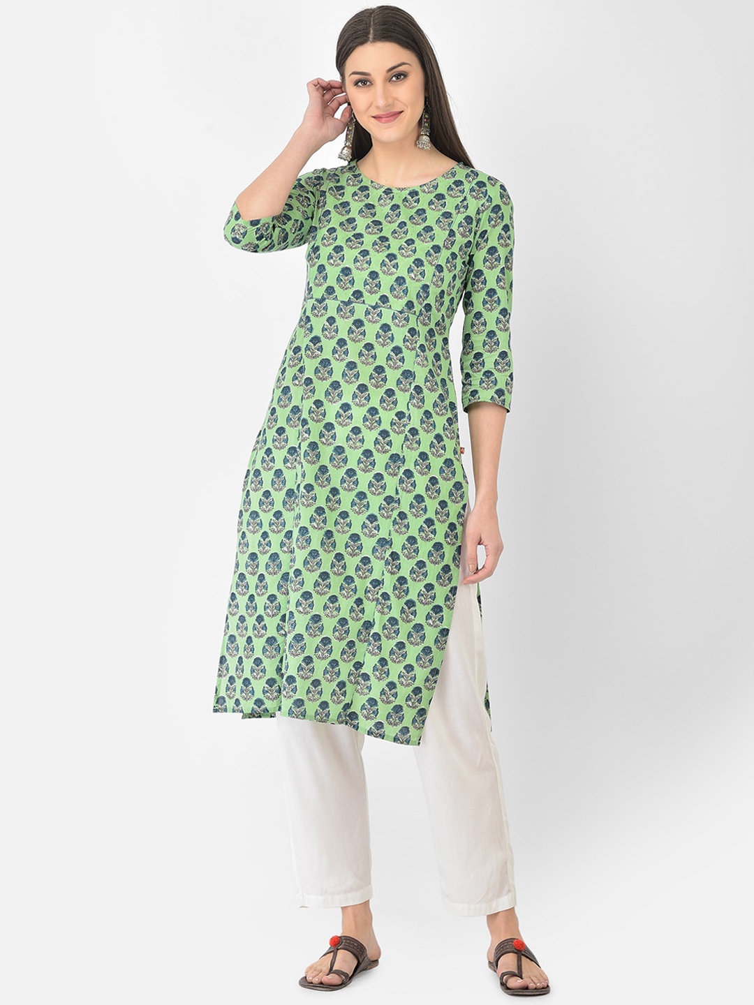 

Span Women Green Ethnic Motifs Printed Kurta