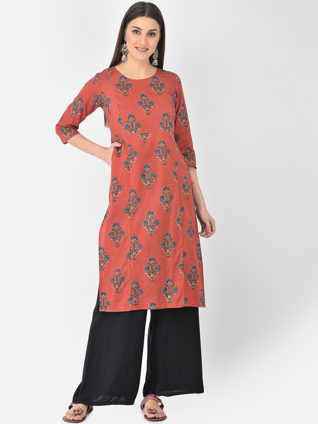 

Span Women Rust Floral Printed Kurta