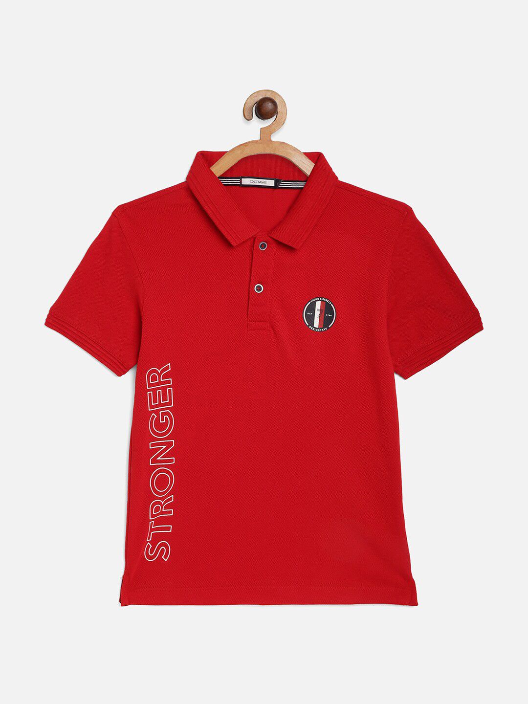 

Octave Boys Red Typography Printed Polo Collar Cotton T-shirt