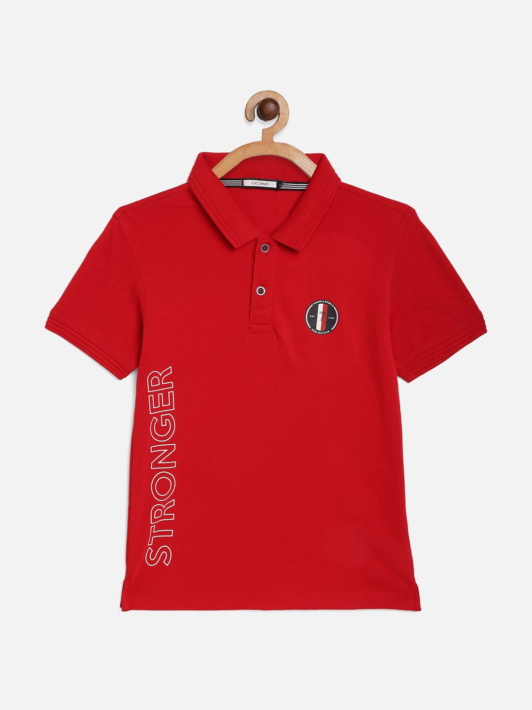 

Octave Boys Red Typography Printed Polo Collar Cotton T-shirt
