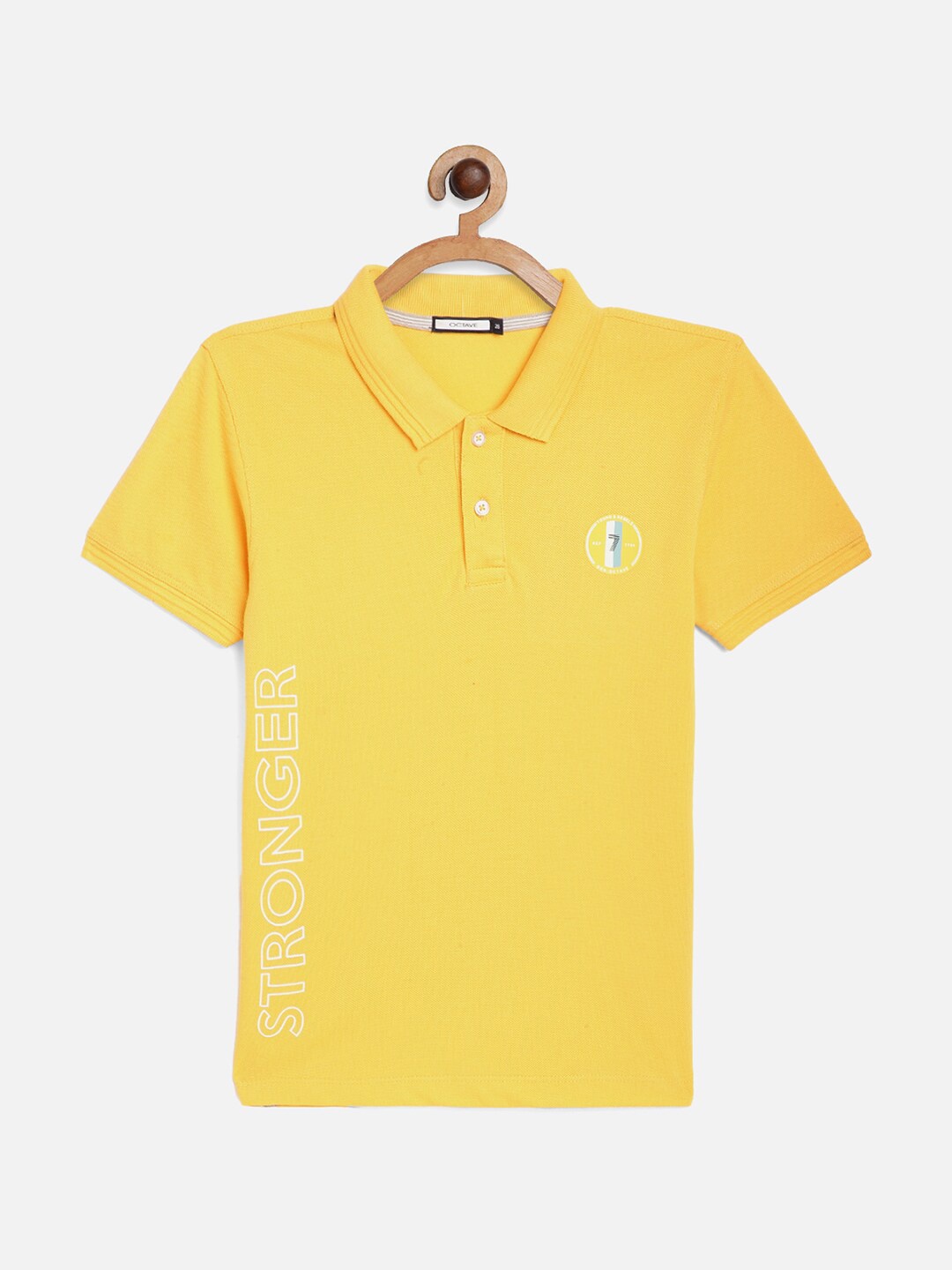 

Octave Boys Yellow Typography Printed Polo Collar Cotton T-shirt