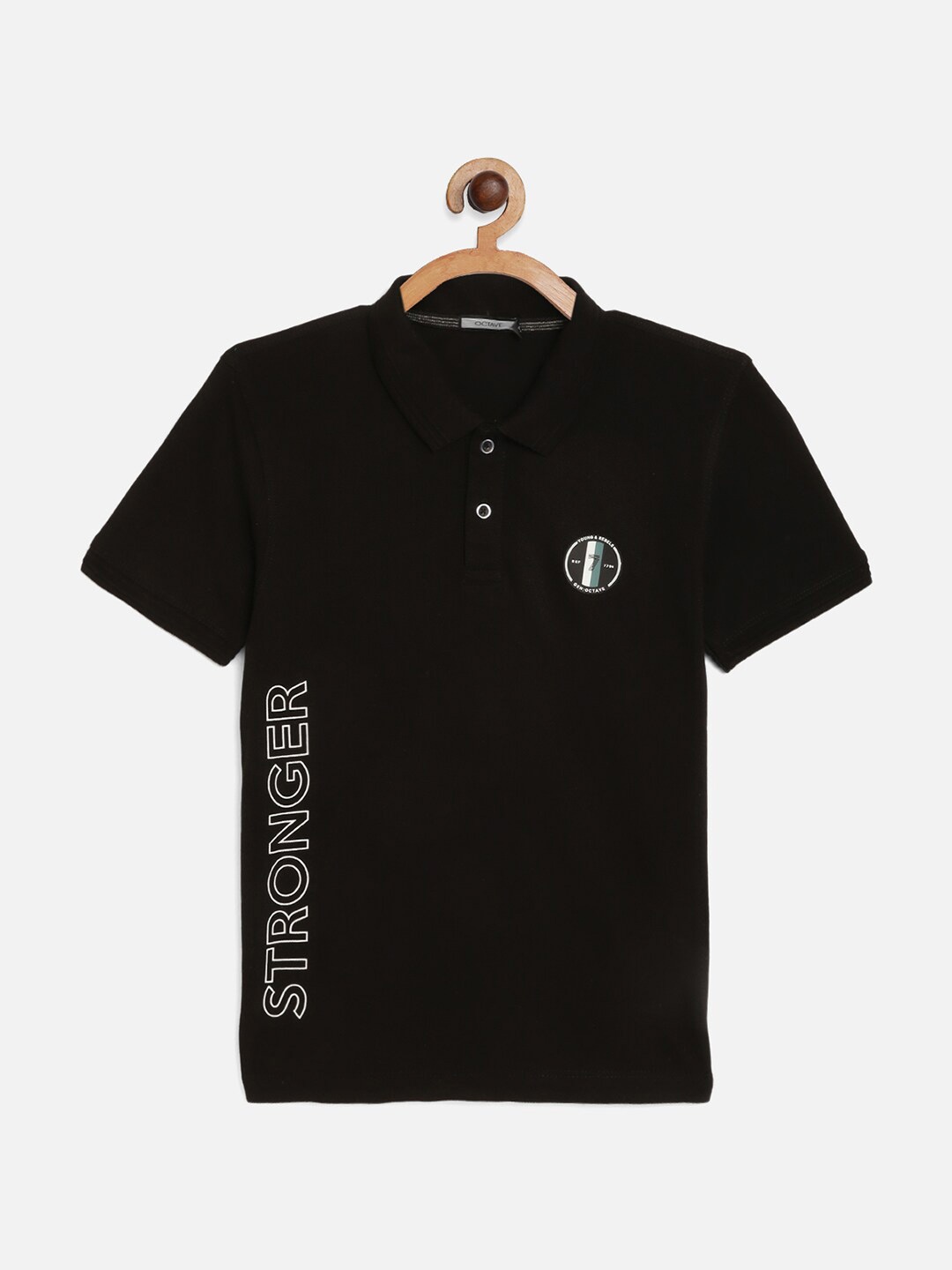 

Octave Boys Black Typography Printed Polo Collar Cotton T-shirt