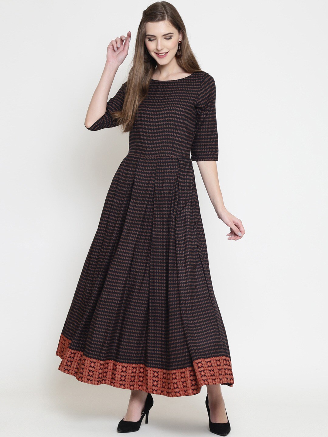 

Sera Black & Brown Ethnic Maxi Dress