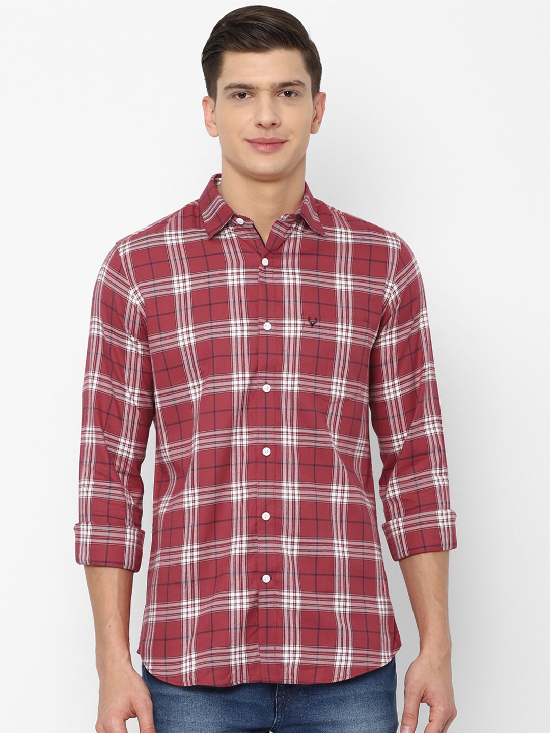 

Allen Solly Men Pink Slim Fit Tartan Checks Checked Cotton Casual Shirt