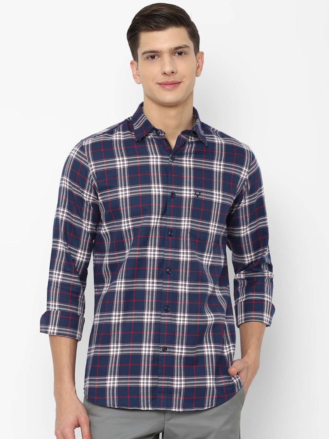 

Allen Solly Men Navy Blue Slim Fit Tartan Checks Checked Cotton Casual Shirt