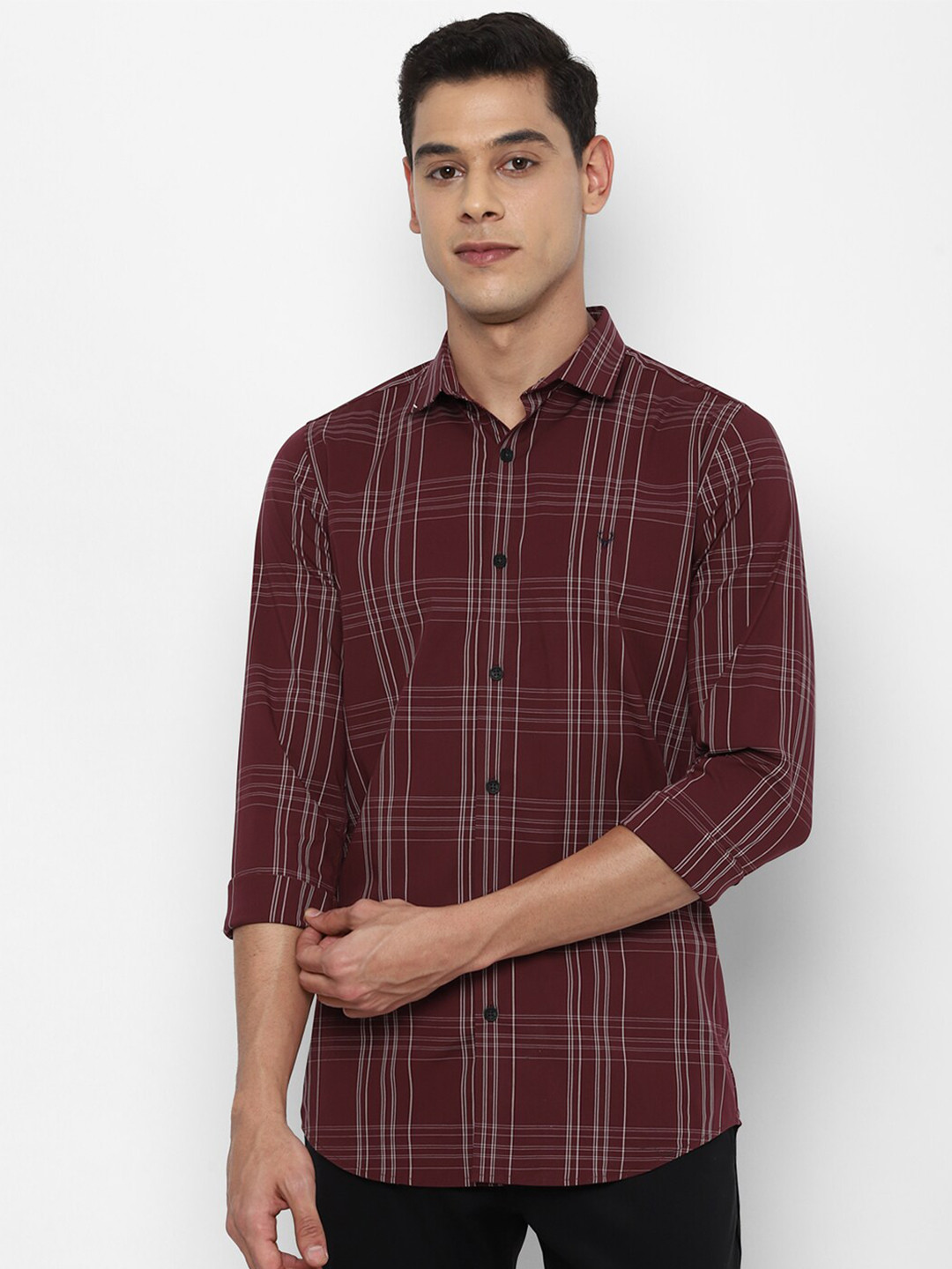 

Allen Solly Men Maroon Slim Fit Tartan Checks Checked Cotton Casual Shirt