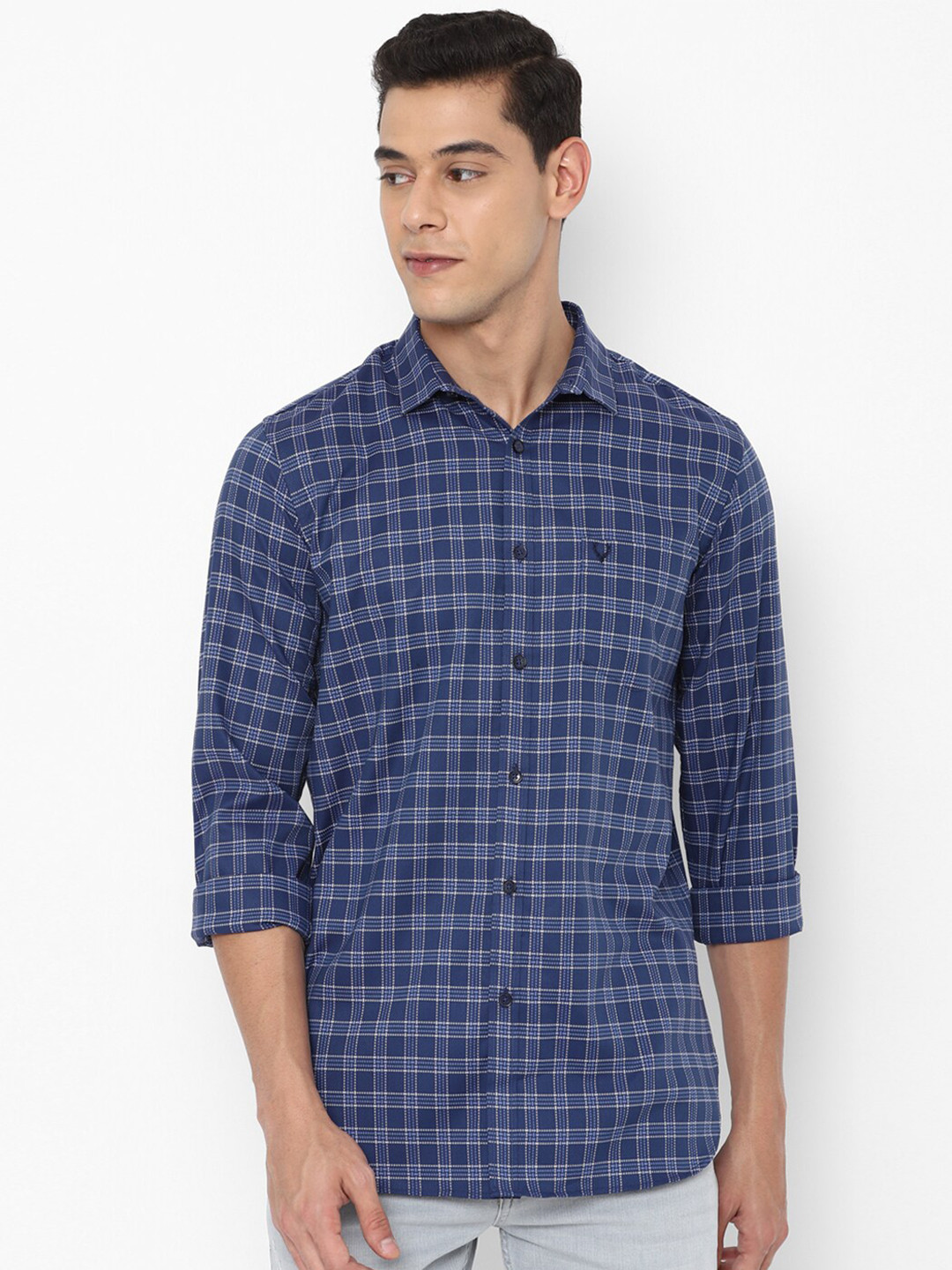 

Allen Solly Men Navy Blue Slim Fit Checked Cotton Casual Shirt