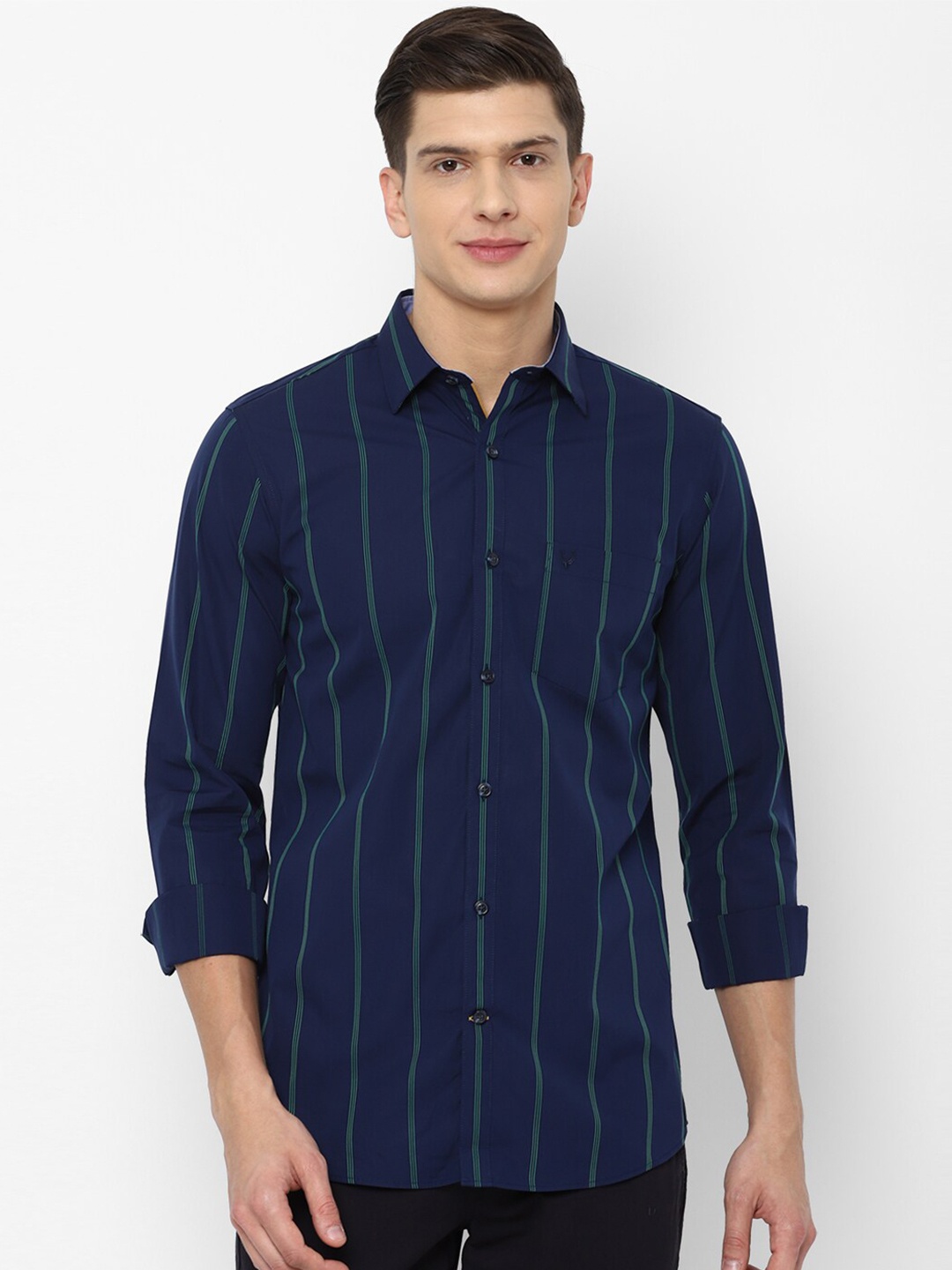 

Allen Solly Men Navy Blue Slim Fit Striped Cotton Casual Shirt