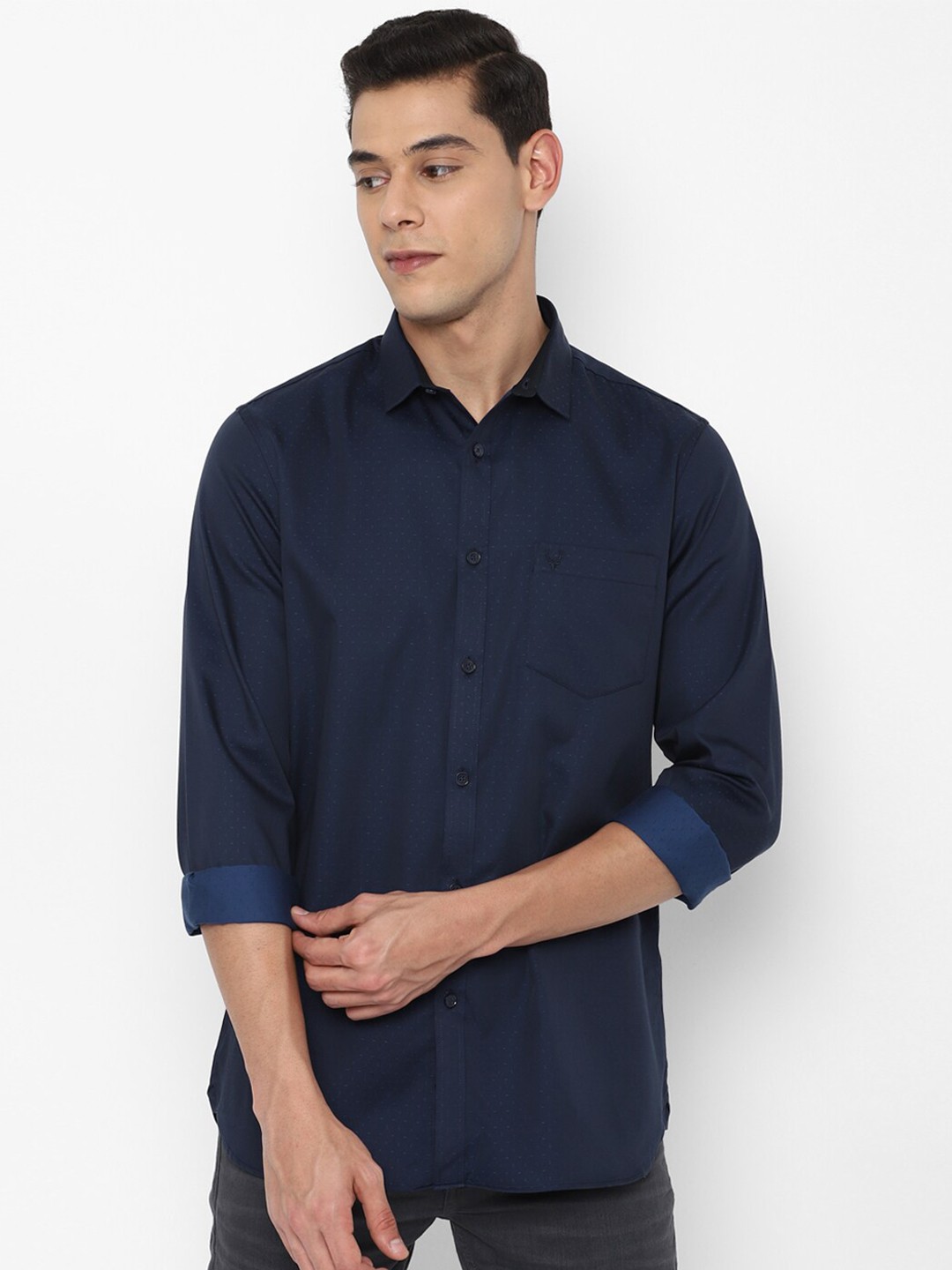 

Allen Solly Men Navy Blue Slim Fit Cotton Casual Shirt