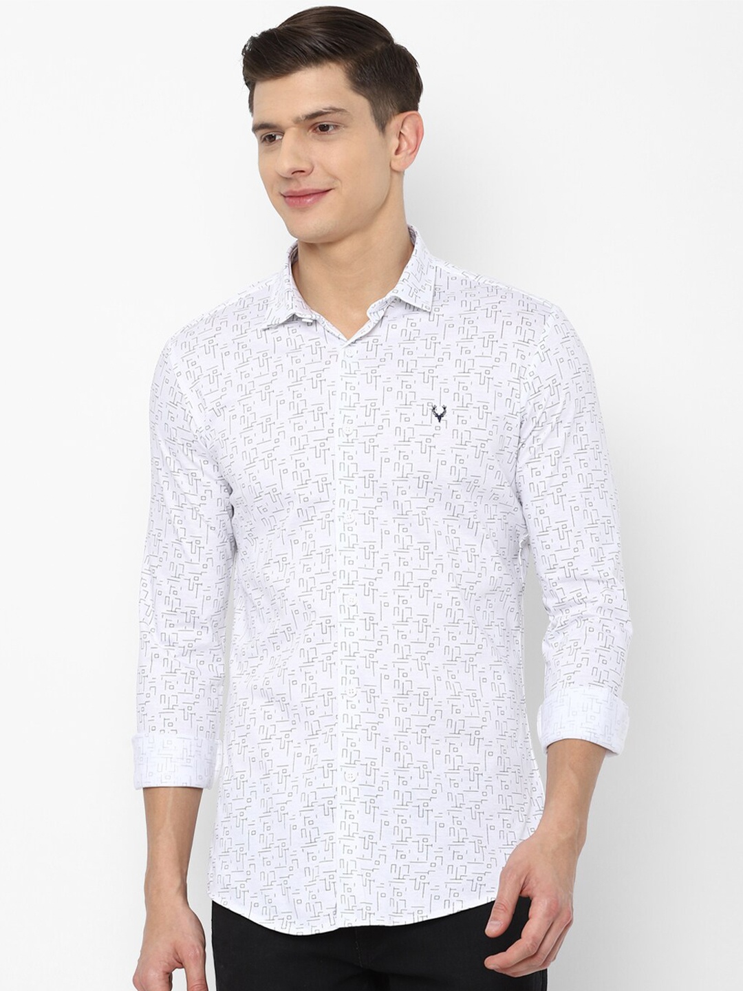 

Allen Solly Men White Slim Fit Printed Cotton Casual Shirt