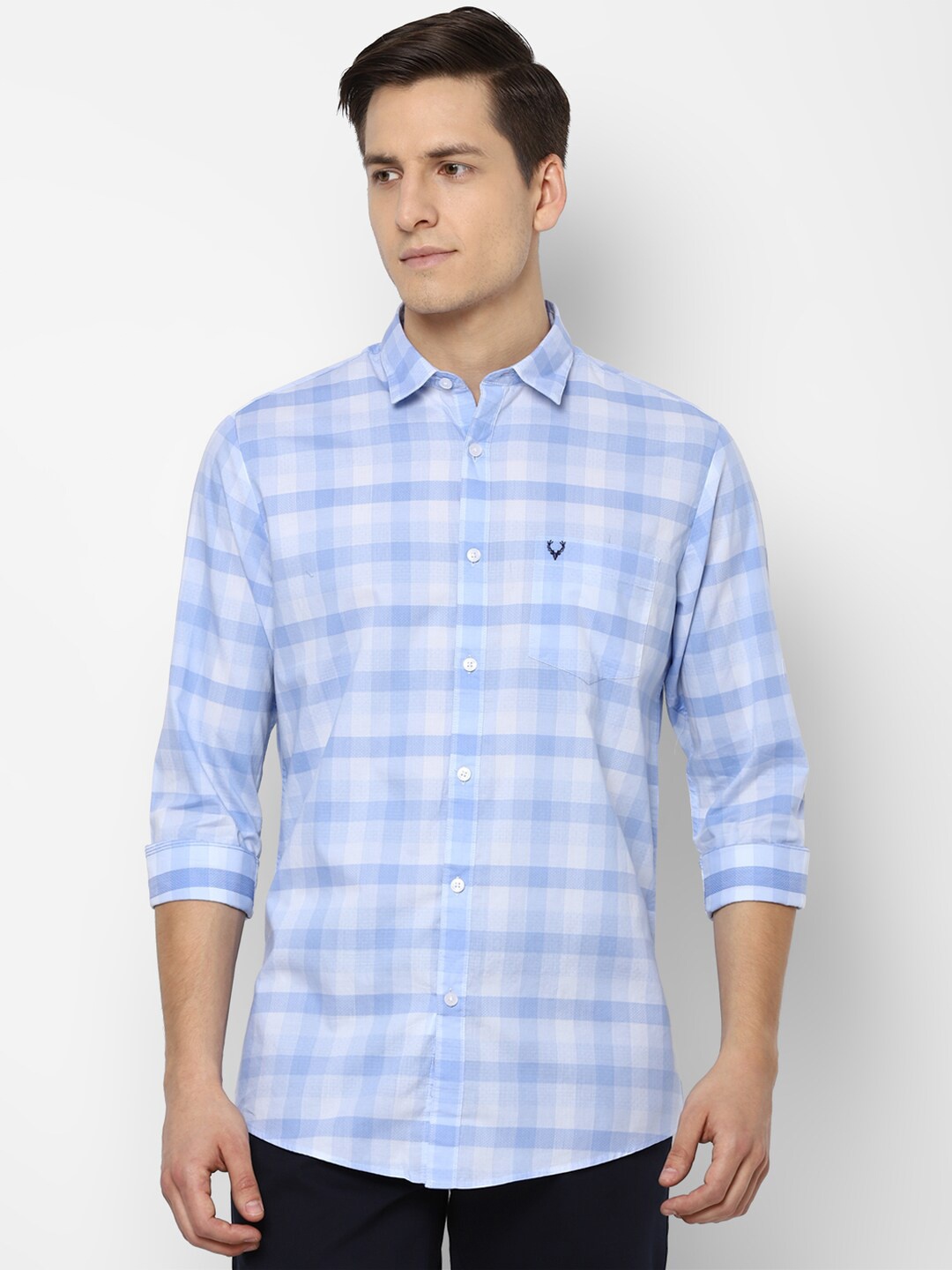 

Allen Solly Men Blue Slim Fit Checked Cotton Casual Shirt