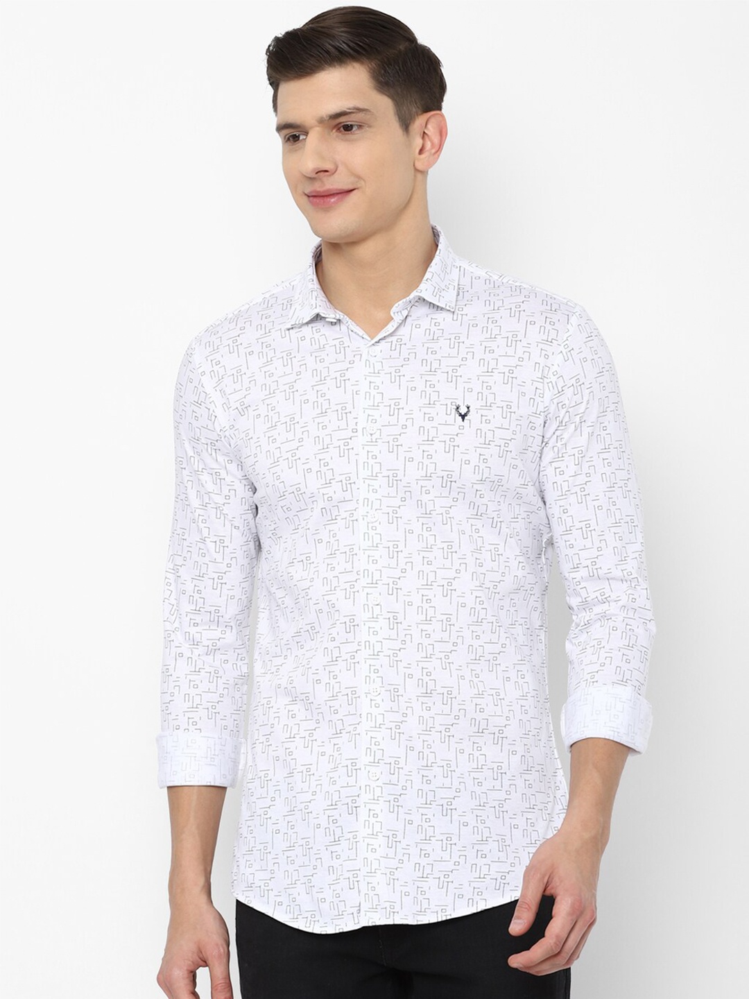 

Allen Solly Men White Slim Fit Printed Cotton Casual Shirt